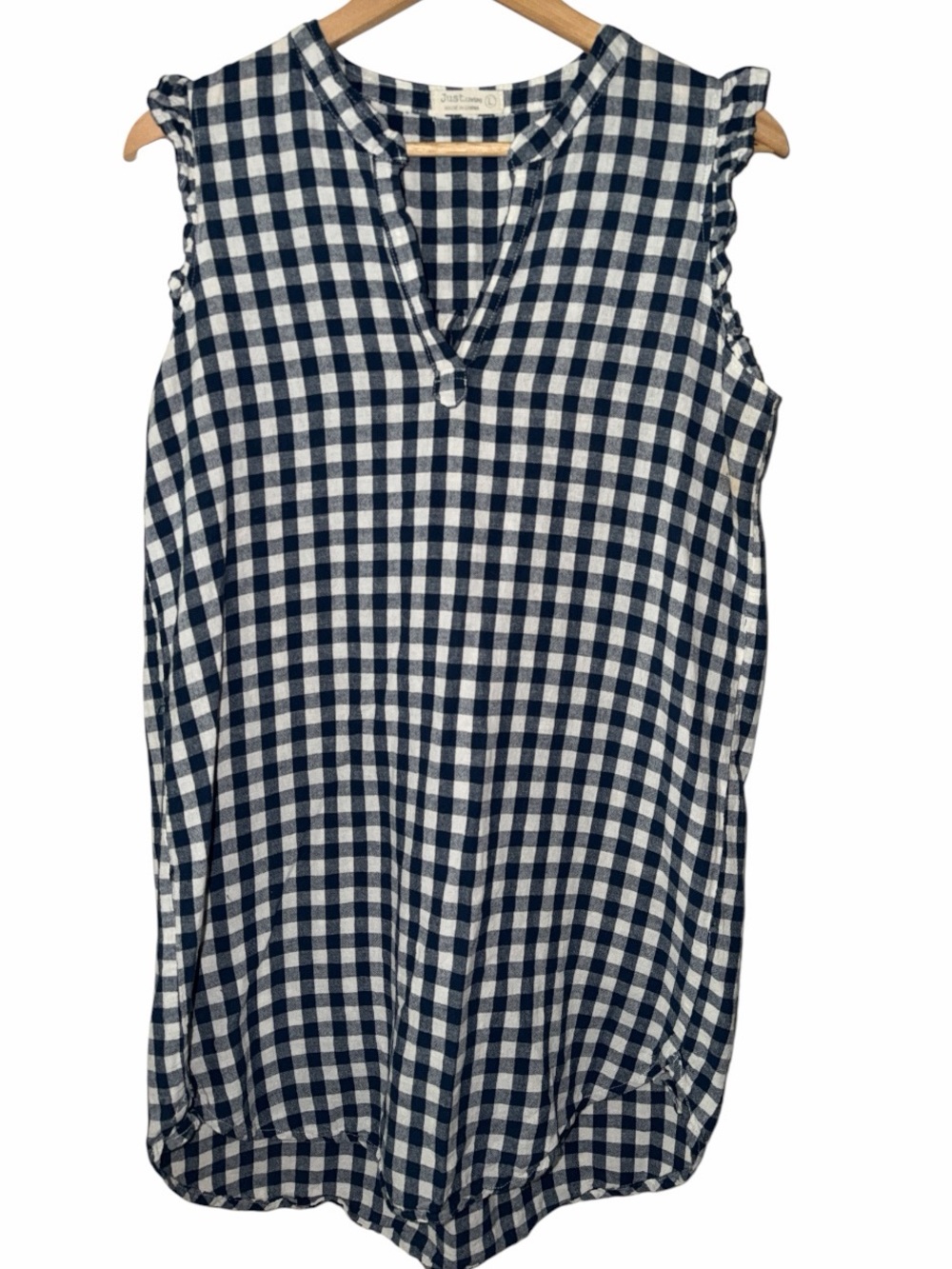 Cotton Linen Blend Gingham Dress Women’s Large Cottage Core Coastal Grandma